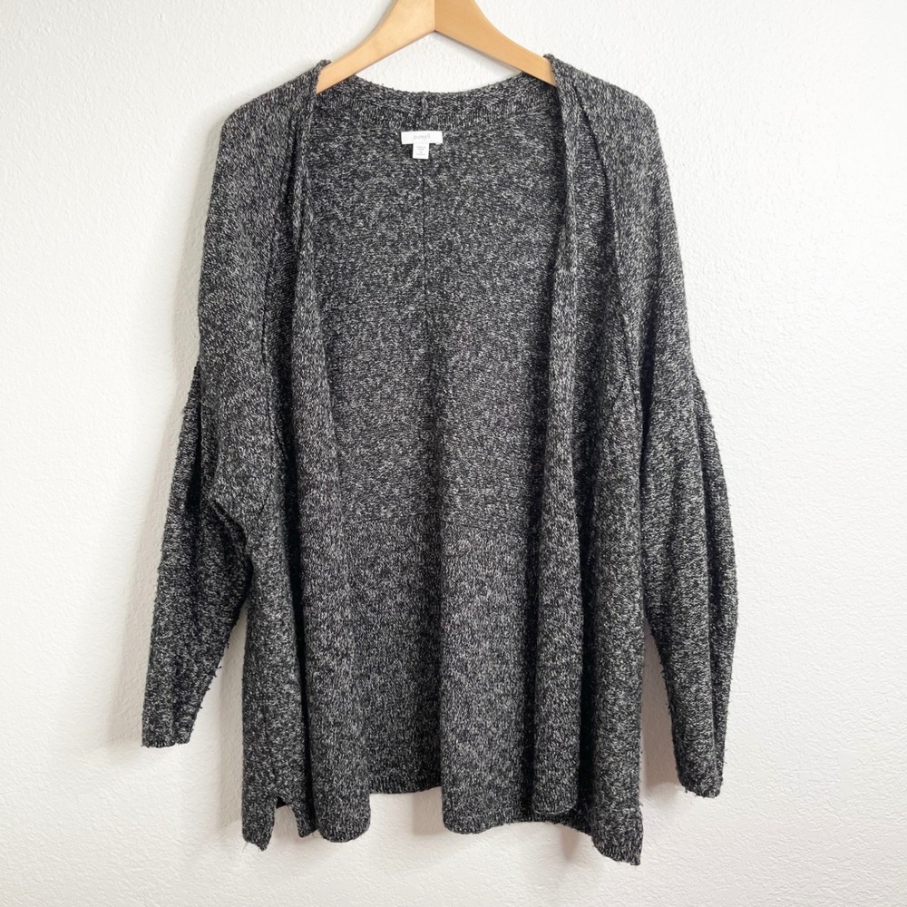 Pure Jill J. Jill Womens 1X Cardigan Sweater Black White Marled Open Front Plus‎